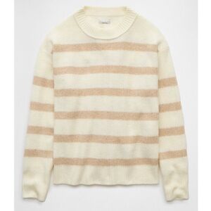 American Eagle Outfitters Cream and Tan Striped Crewneck Sweater